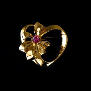 Vintage Avon gold tone heart and bow brooch